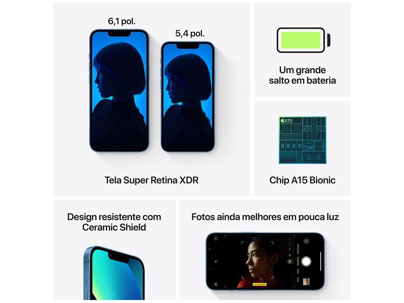 AA2351A Apple iPhone 13 mini 128GB ブルー Apple iPhone 13 Mini 128GB Azul Tela 5,4” - 12MP iOS - iPhone 13